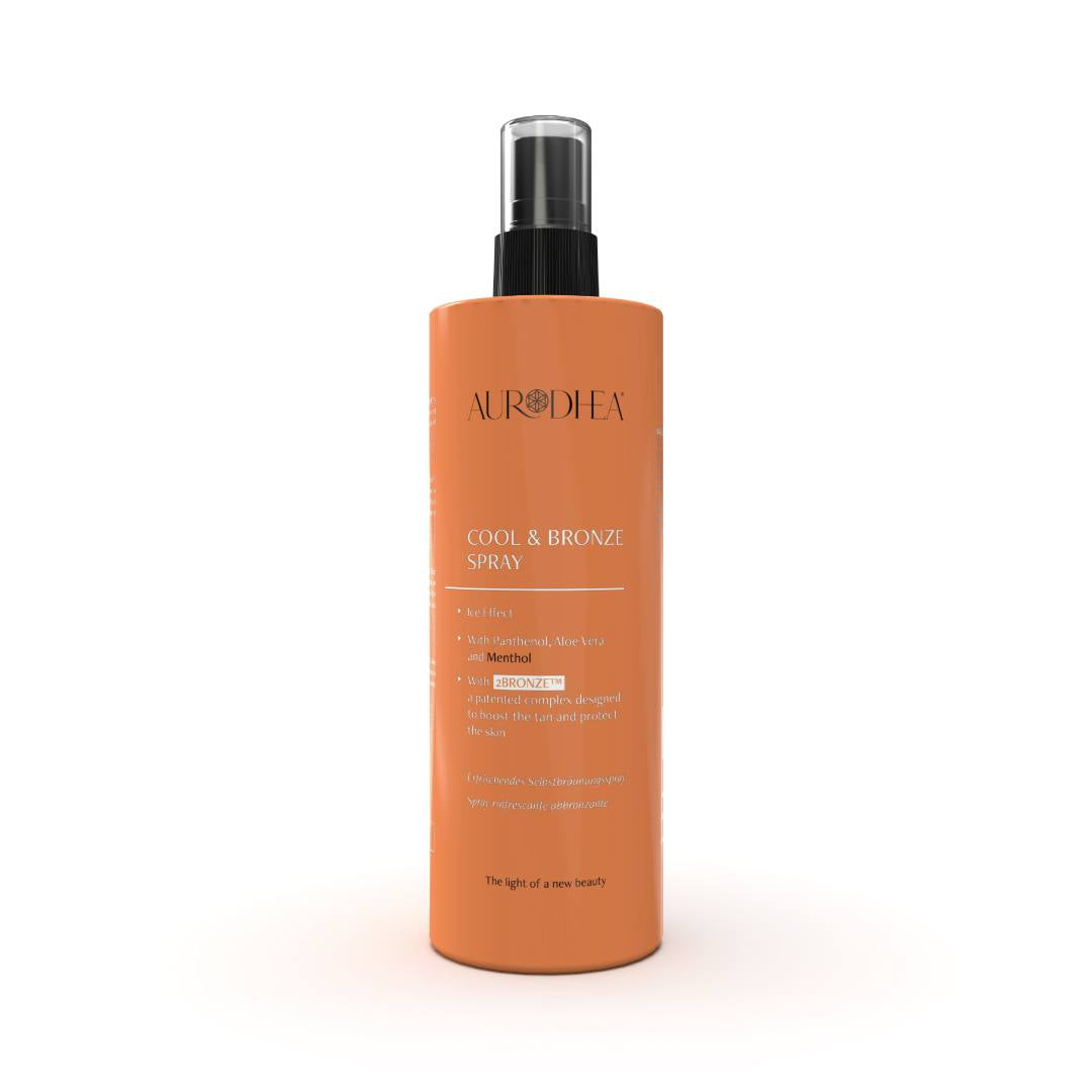 Spray bronzant rafraîchissant Aurodhea à l’Aloe Vera, Panthénol et 2BRONZE™, hydratant et apaisant après-soleil