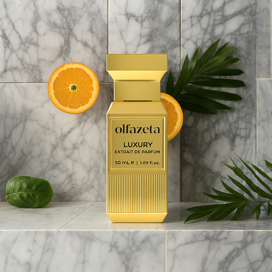 Flacon de parfum mixte Chogan 141 -fragrance orientale envoûtante aux notes fruitées, épicées et boisées, mis en scène dans un décor raffiné.