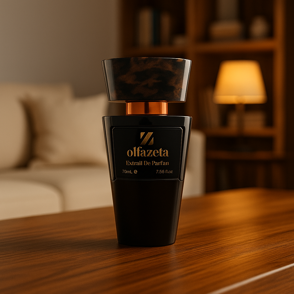 Flacon noir de parfum Chogan pour homme, 70ml, design sobre et élégant, extrait de parfum inspiré des grandes maisons.